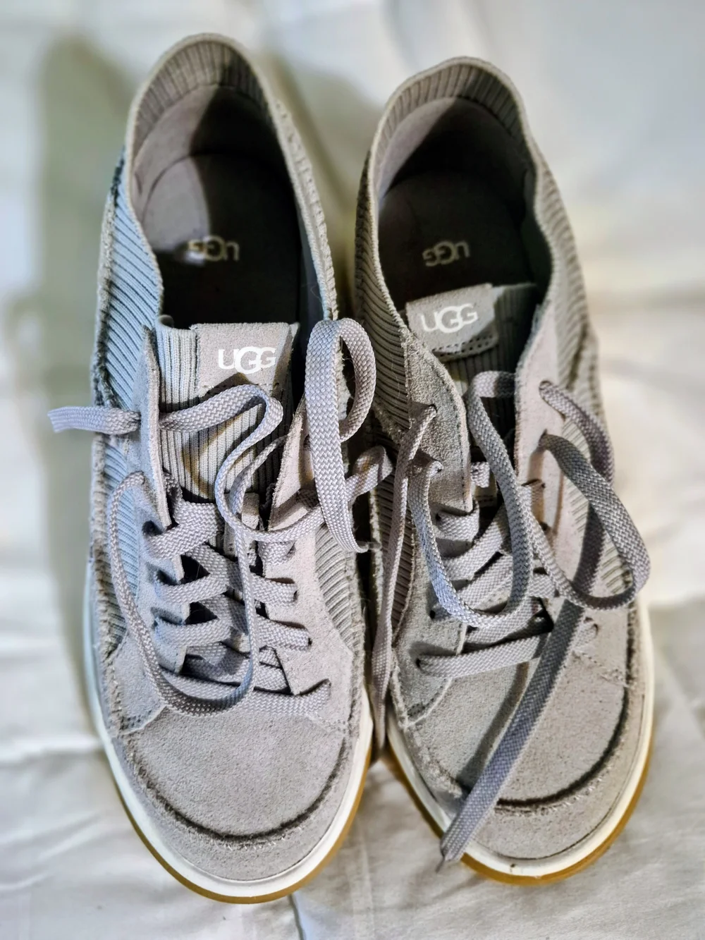UGG Gray Knit & Suede Lace-Up Sneakers